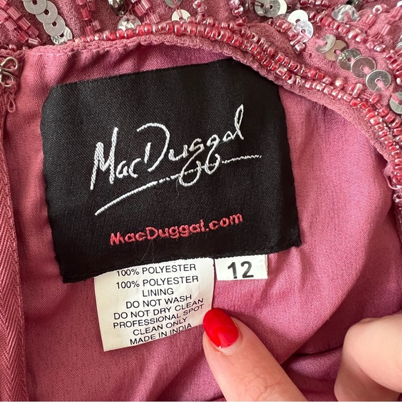 NEW NWT Mac Duggal Geometric Patterned Sequin Midi Dress Rosewood - Picture 9 of 13